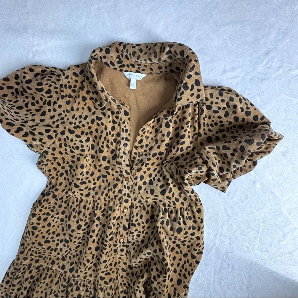 Animal Print Tiered Maxi Dress Corduroy Dress Puff Sleeves Small - Picture 9 of 13